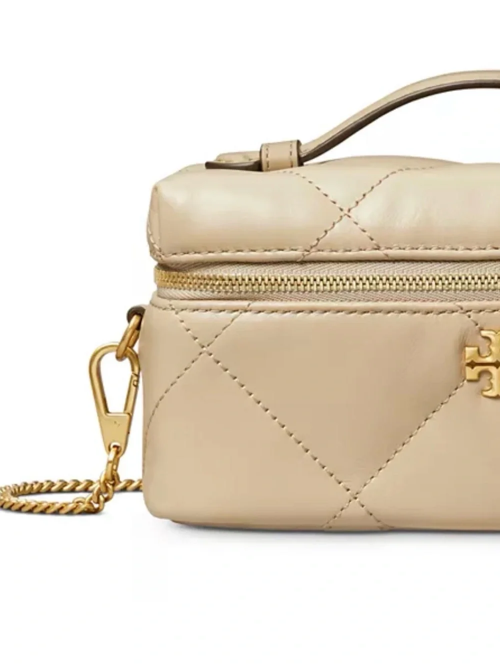 Tory Burch Cream Quilted Leather Vanity Crossbody with Gold Hardware